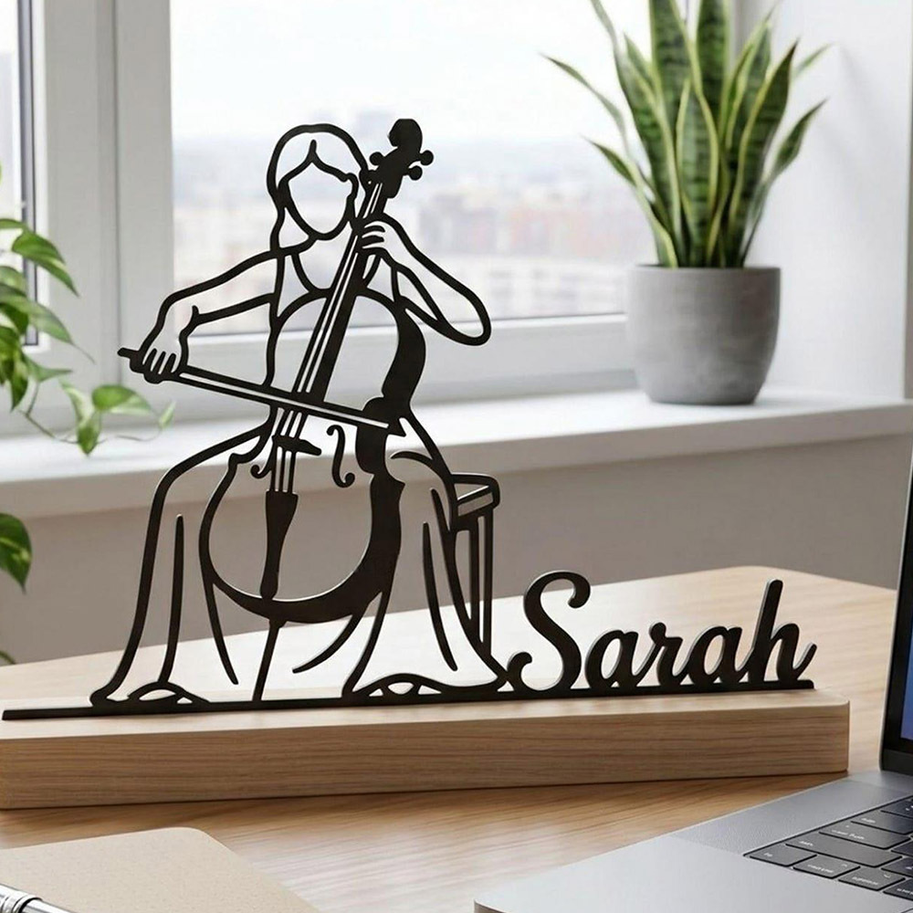 TEMU ??collectible Figurines??1pc Personalized Musician Metal Sign Custom Silhouette Decor With Wooden Base Elegant Minimalist Desktop Ornament For
