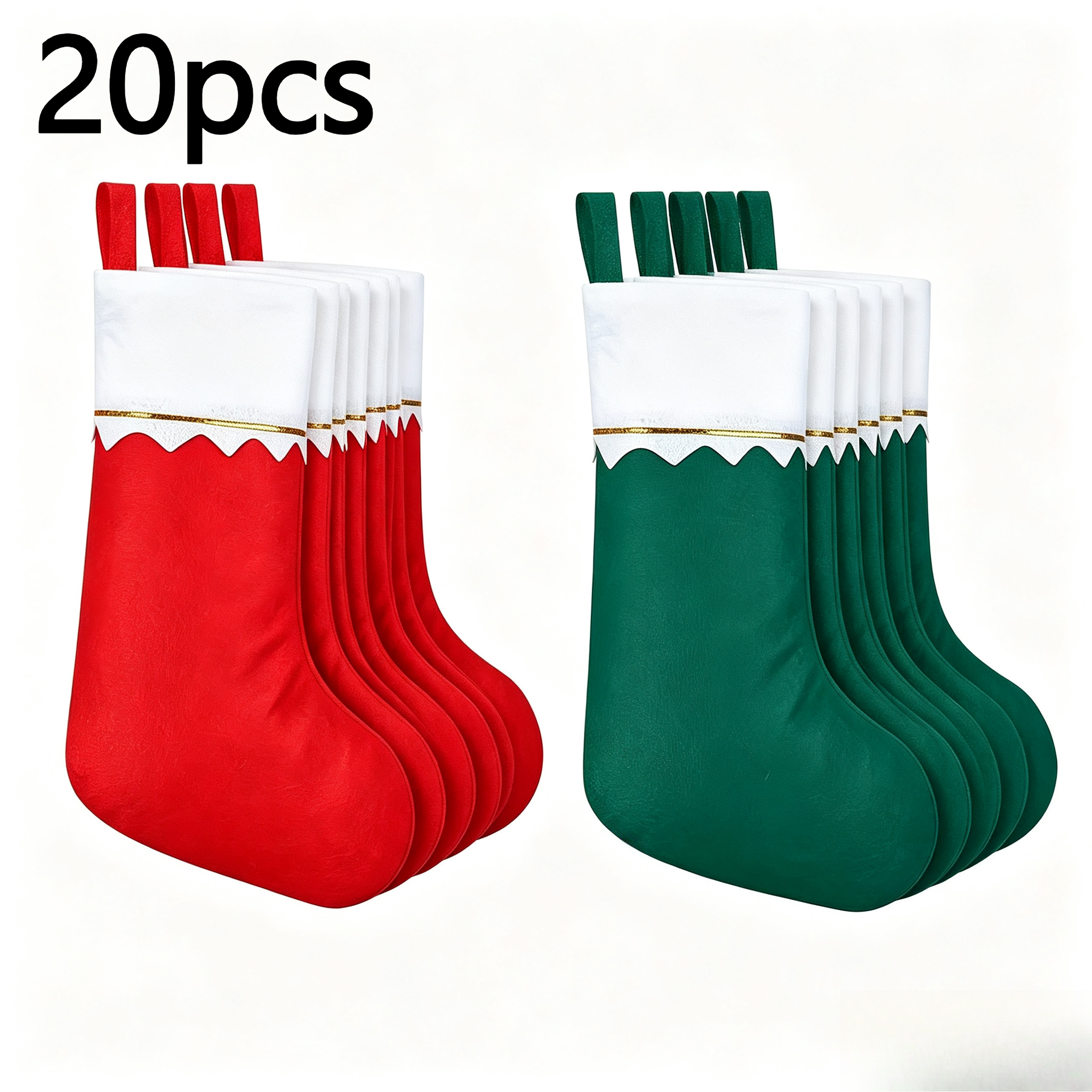 TEMU Lot de 20 chaussettes de Noël en feutre avec bordure rouge et blanche, adaptées pour la décoration de fête de Noël, décorations de Noël,