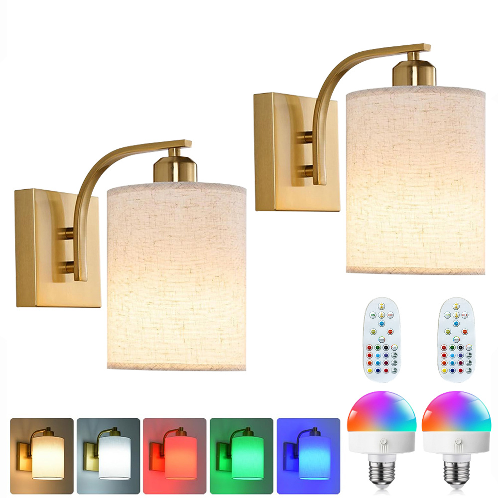 Battery Wall Light Wireless Set Of 2, Rechargeable Wall Lights With Dimmable Detachable Charging Bulbs And Remote, 3 Color Temperatures And 15 Rgb Colors Wireless Wall Light For Living Room Bedroom