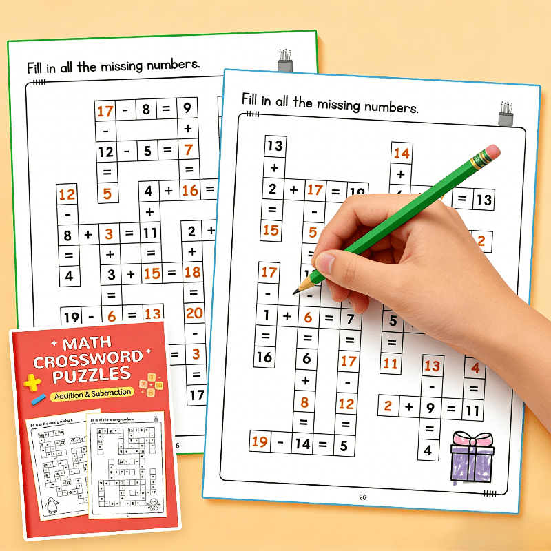 A Puzzle Involving Addition And Subtraction 20, A Workbook For Children, Math Practice Exercises, And Teaching Aids
