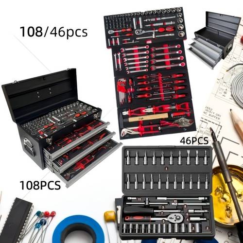 portable tool set suitable for car motorcycle repair ratchet wrench screwdriver combo with thickened case in emergency car maintenance kit for home auto workshop free operation for