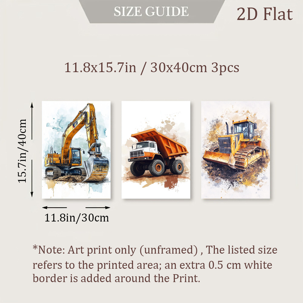 TEMU 2d Flat, 2d Flat, Set Of 3 Unframed Wall Art Featuring , Posters Of Construction Equipment, Industrial Artwork, Vintage Style Prints, Modern