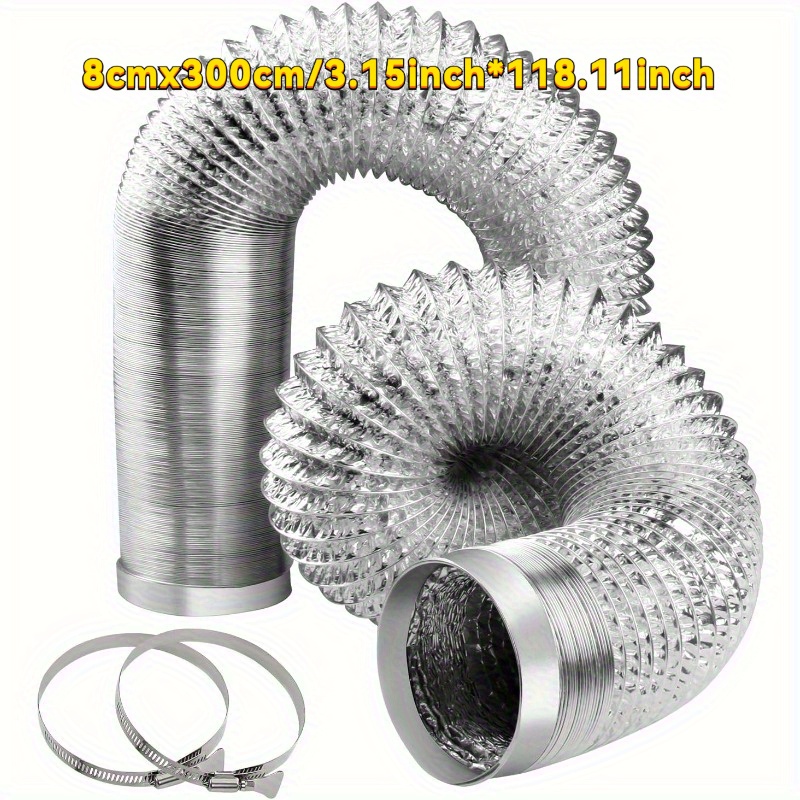 E-shop Trockner-Entlüftungsrohr-Set, verstärkte Aluminiumfolie-Trockner-Abzugshaube, flexibles Aluminiumrohr, inklusive 2 Dichtungsstreifen, biegsam