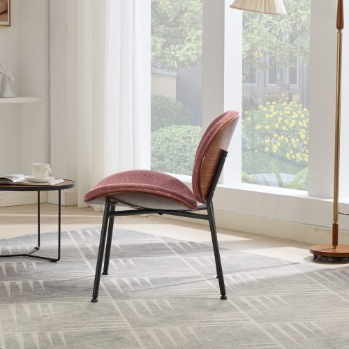Mid-Century Modern Shell Chair - Single Side Accent Lounge Chair with Wide Walnut Wood Finish Shell & PU, Curved Wide Suitable for /Outdoor Use - Easy-Clean Cover, Assembly Required (for,, Bedroom)