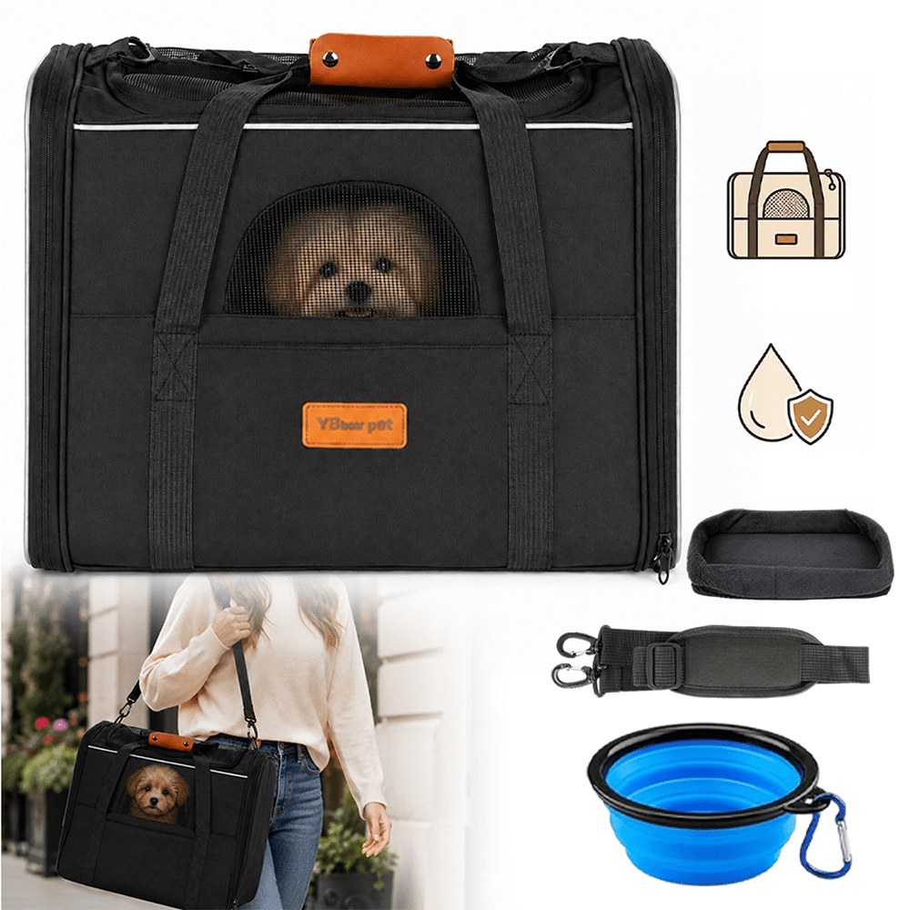 Image of Soft Surface Carrier For Cats Pet Carry Bag For Cats And Puppies With Transparent Windows, 3-sided Ventilation Net, Foldable Travel Bag For Use In Cars, Trains, And