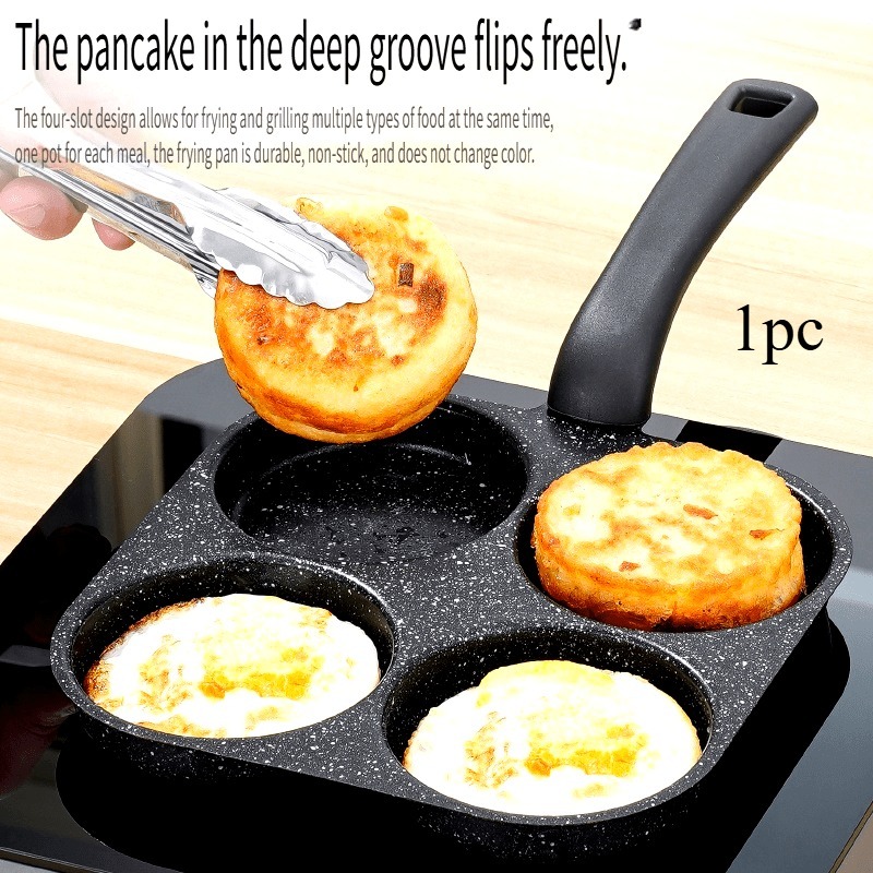 item picture 4 in 1 mini egg cooker non stick single handle frying pan dishwasher safe compatible with   suitable for pancakes eggs and   other uses thanksgiving and christmas gift family dinners 4 holes diameter 7 87 inches