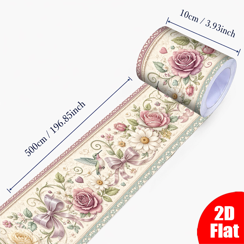 TEMU Bordo per Carta da Stacca e Attacca 2D Piatto 1 Rotolo 10x500cm (3.9x196.9in) Bordo da Parete Vintage Lussuoso in Rimovibile a Motivo per Bagno,