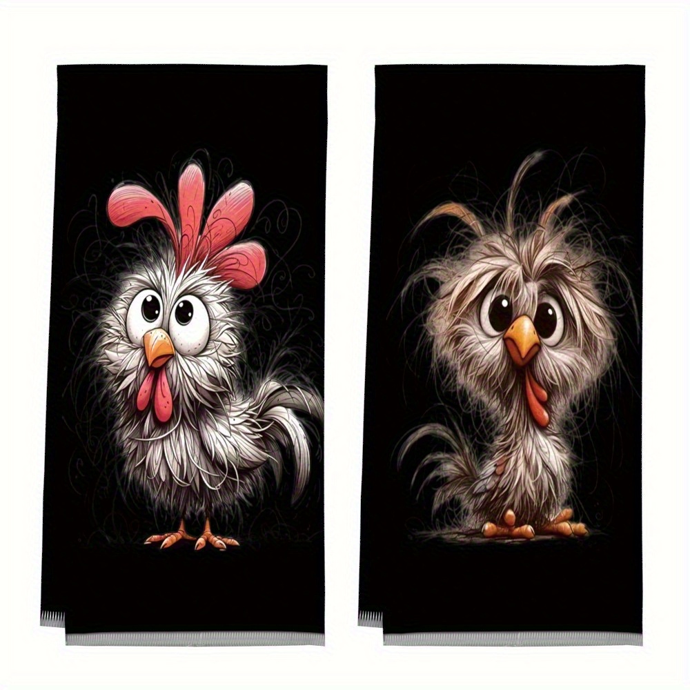 TEMU 2 pièces Serviettes de Cuisine Cartoon - et Absorbants en Polyester, 18 x 26 pouces, Design Moderne, Décoration Maison, Nettoyage, BBQ, Yoga et
