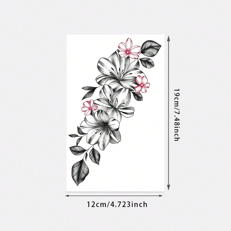 TEMU 1 Sheet: Exquisite Black Art Realistic Lily Design - Floral Temporary Tattoo Decal. Parties, Weddings, And . Nature- And Party Accessory. Lasts