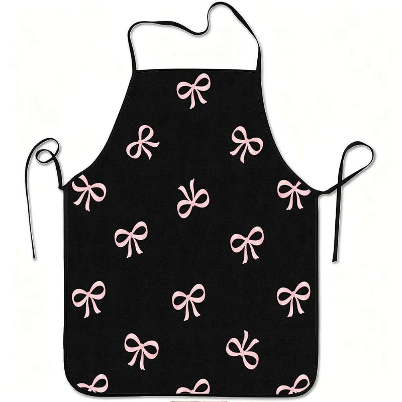 TEMU 1pc Pink Bow Print Apron, 2d Flat Printing, Sweet Ribbon Bow Background, Suitable For Kitchen Cooking, Gardening, Fruit Picking, Christmas And