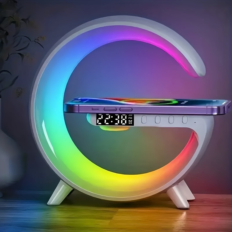 vibrant wake up table lamp night lights with multi function speaker sunrise alarm rgb rhythm   charging and color changing ambiance perfect gift for christmas halloween and bedrooms Product details 0