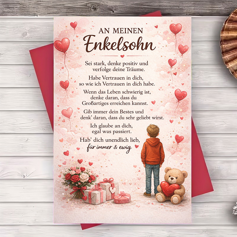 E-shop 1 Grußkarte + 1 UmschlagHerzliche Grußkarte für den Enkel, um Liebe Ermutigung auszudrücken, für Geburtstage, besondere oder einfach, um