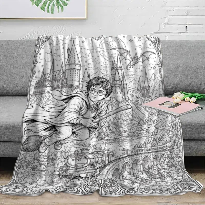 TEMU Halloween And Christmas Printed Flannel Blanket, Harry Potter Magic Themed Line Flannel Blanket, Soft, Skin-friendly, And Warm For , Classic