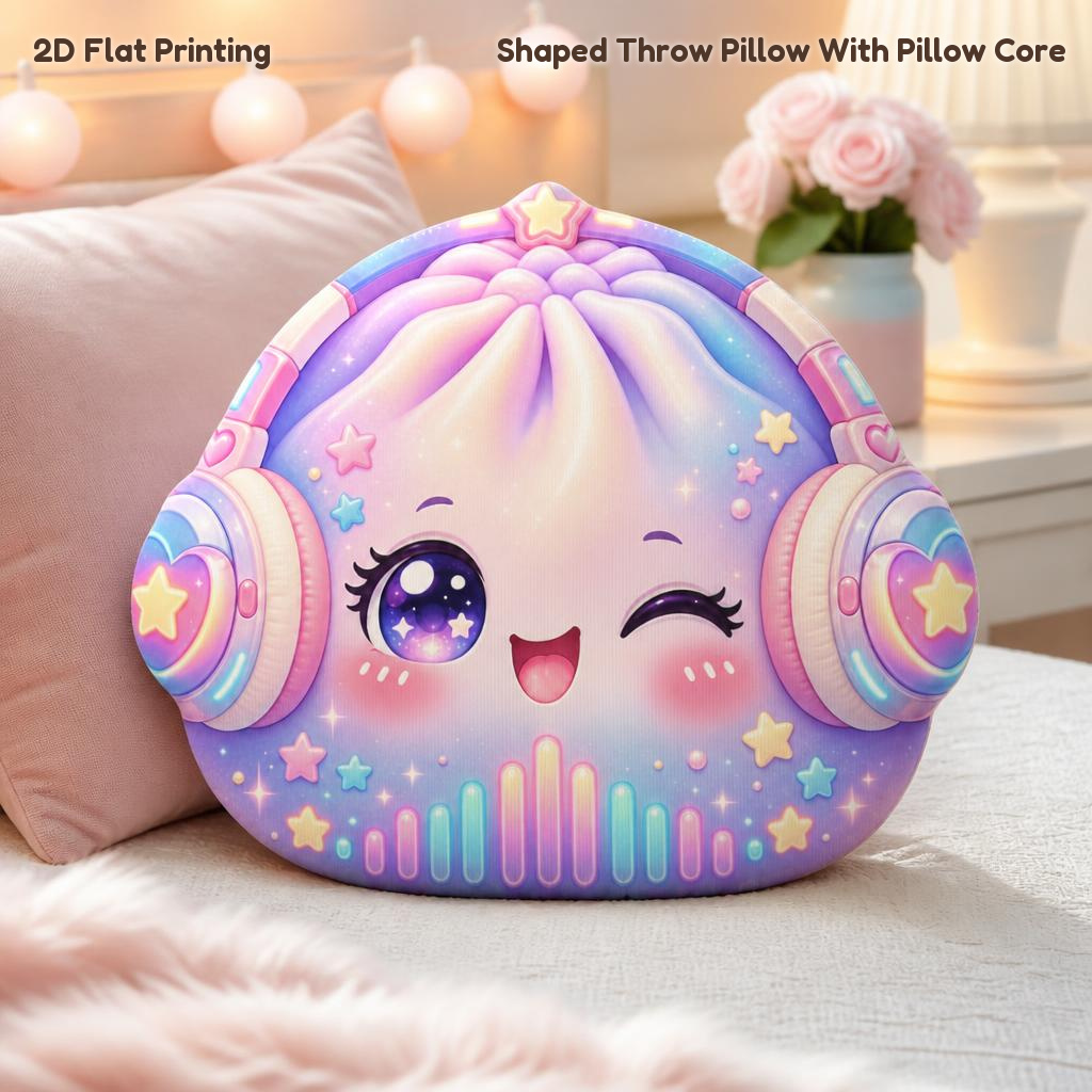 TEMU Purple Dumpling Headphones Stars Music Equalizer, 2d Flat Printing Shaped Stuffed Throw Pillow Decorative Cushion Pillow For Gift Bedroom Sofa