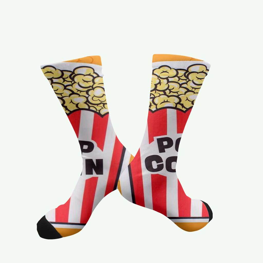 

1 Pair Novelty Popcorn Pattern Socks, 3d Print, Warm Comfortable Breathable, Unisex, All , Polyester 90%, Elastane 10%, Knit Fabric, Hand Wash/, For , Mid-calf Crew Socks