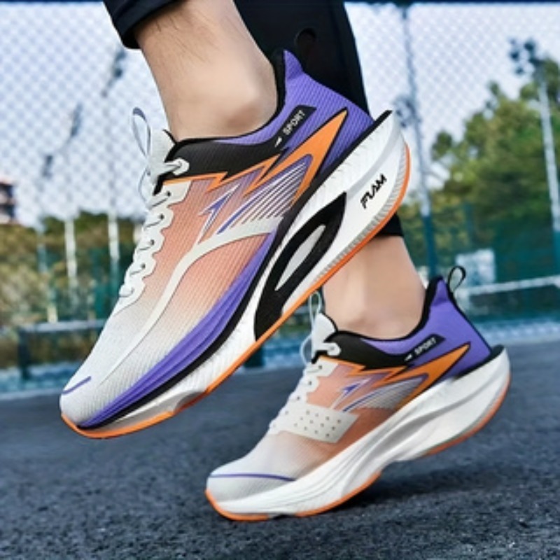 New Casual Athletic Running Shoes, Lightweight And Shock-Absorbing, with Non-Slip Sole. Offers Breathable Black, White, And Purple Gradient Color Options. Breathable Fabric Material, Suitable for Gym Training, Casual Running, And Other Occasions