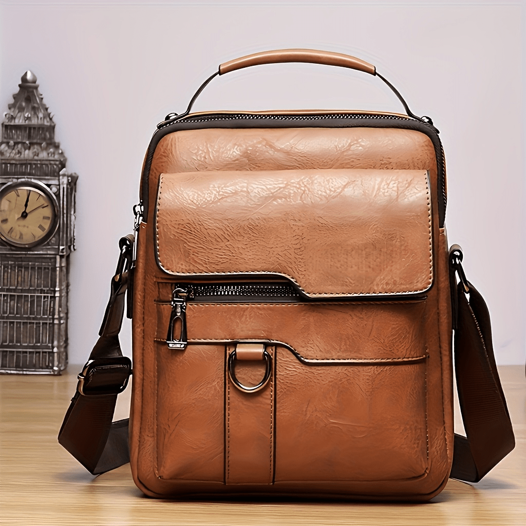 TEMU Men's & Women's Retro Vertical Briefcase Handbag - Adjustable Crossbody Bag With Square, Zipper Closure Suitable For Business Casual, Daily ,,