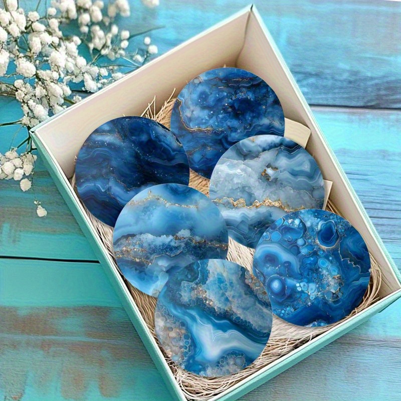 TEMU A Set Of 6 Marble Patterned Wooden Coasters, Patio Tables, Kitchens, And Living Rooms - Artistic Gift For