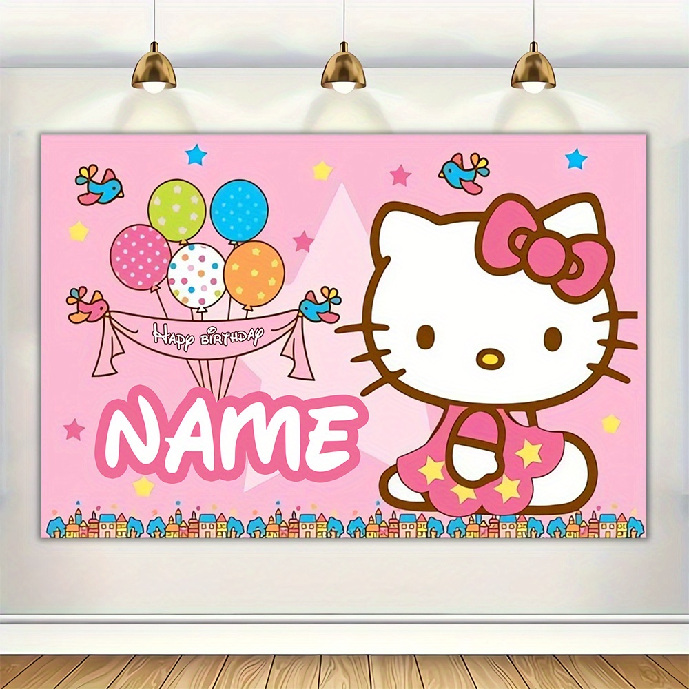 

1pc Sanrio Custom Hello Kitty Name Backdrop Banner - With Balloons, Stars & Designs, Indoor/outdoor Parties, Gardens, , Ideal Birthday Gift, Celebration Backdrop | Custom Birthday Banner | Decor