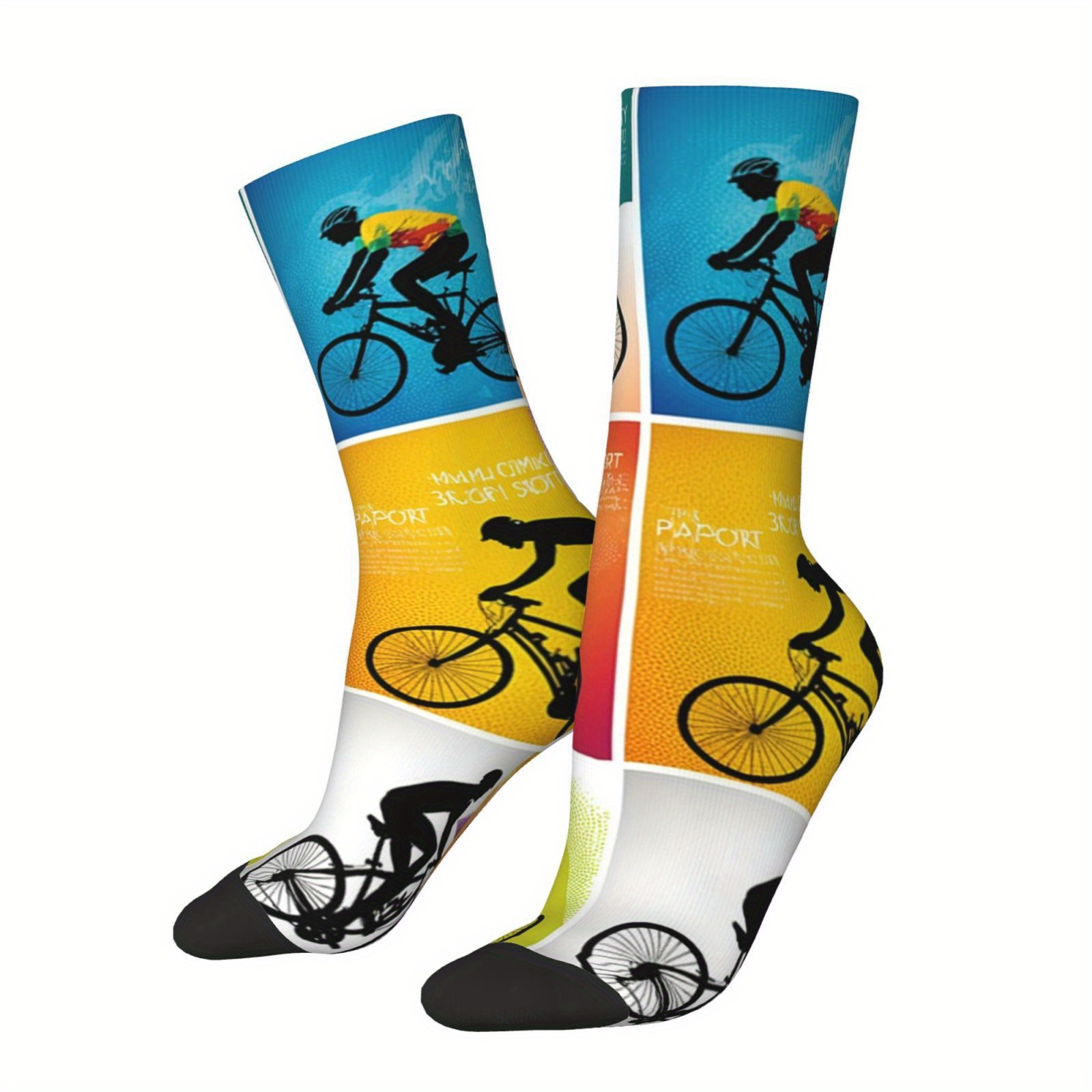 TEMU 1 Par de Calcetines para Ciclistas Hombre - Calcetines Redondos con Estampado Completo de Pedal de Bicicleta y Diseño Texturizado, Transpirables