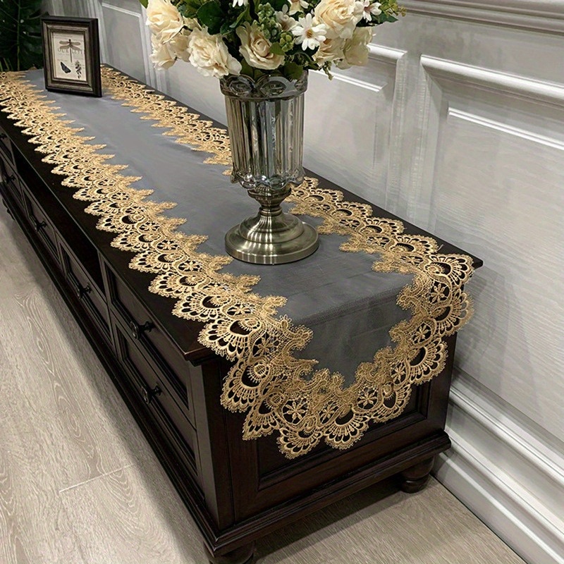 1pc Elegant European Style Polyester Table Runner, Lace Design for Coffee  Table, TV Stand, Dresser, Shoe Cabinet Dust Cover, Home Decor