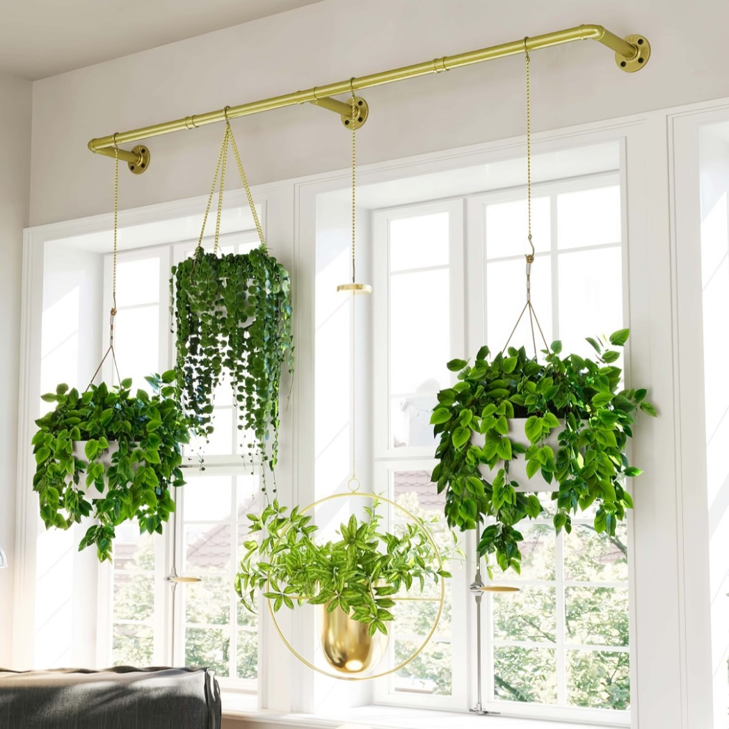 plant hanging rack Outsunny Metal Tall Plant Stand with Trellis and Hanging Bar, Plant Holder for Indoor Outdoor Use, 36" x 12.8" x 74", White