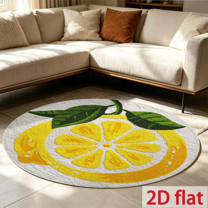 photo de l'article tapis de bain 2d plat, 1 pièce, citron   2d plat avec motif de feuilles  , en flanelle douce, idéal pour la décoration de salle de bain, salon, chambre, table à manger et entrée, et   cadeau de noël