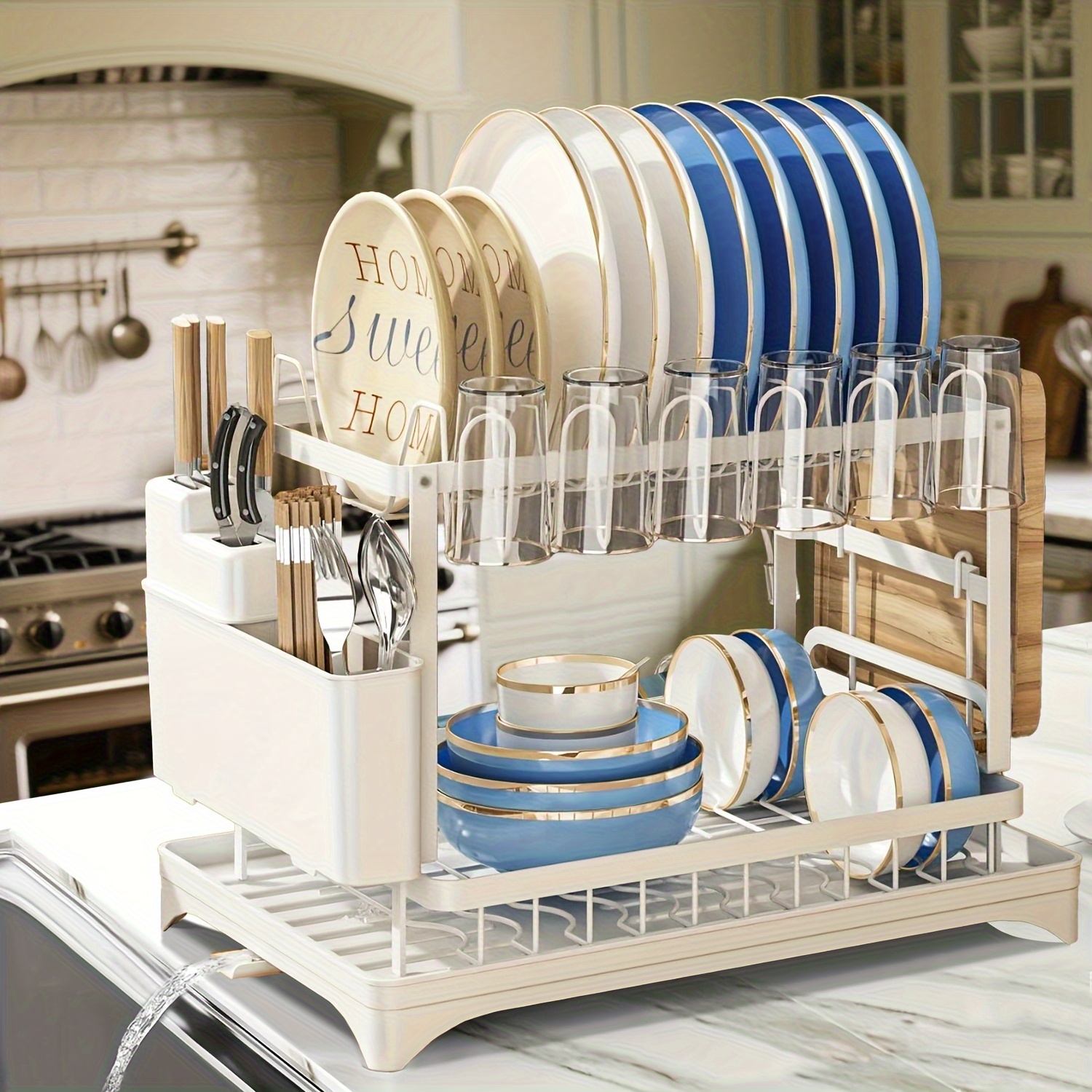 TEMU Large Detachable Stainless Steel Easy-to-clean Rust-proof Dish Rack With Cup Holder, Utensil Storage, And Cutting Board Holder, Suitable For