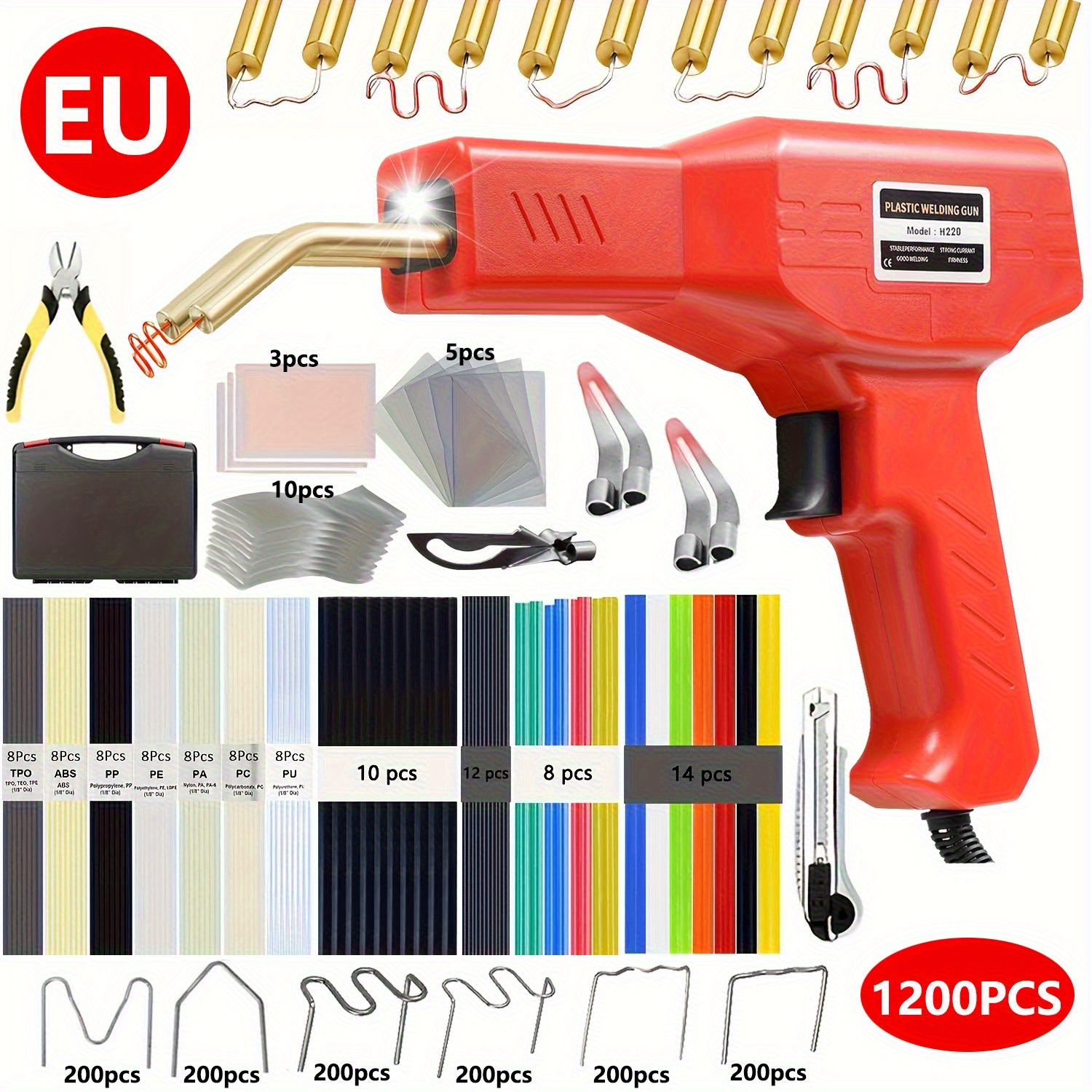 220w plastic welding machine welding kit plastic repair kit with 1200pcs hot   and 100pcs welding rods used for repairing most plastic   such as car bumpers eu plug