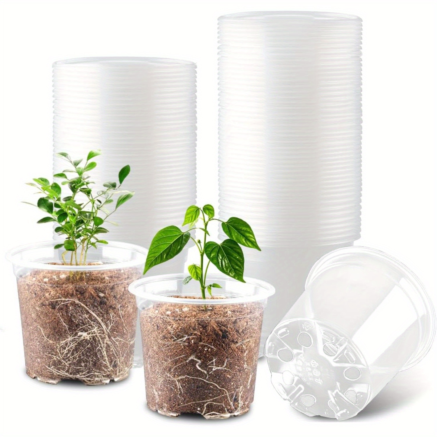 

20-pack Clear Plastic Plant Pots With Drainage Holes, 3.2/3.5 Inch Transparent Seedling Jars, Contemporary Style, Solid Pattern, & Reusable, Lightweight, Indoor & Outdoor Round Containers