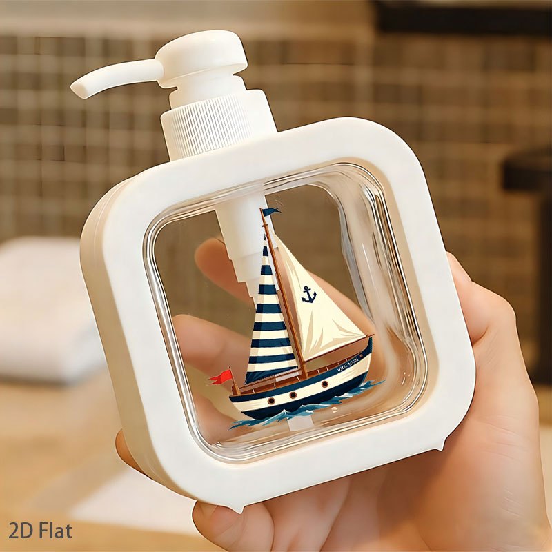 TEMU Distributeur de savon à pression créatif , 1 pièce, avec une palette de couleurs nautiques bleue, blanche et rouge, comprenant des de et de