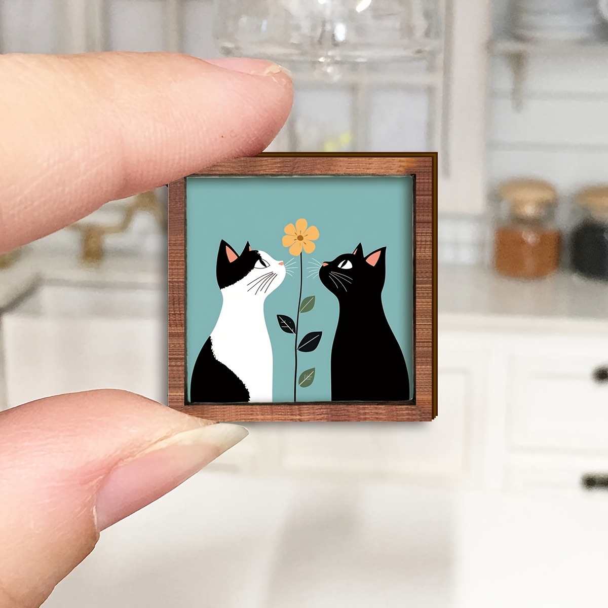 TEMU Decoración de pared 2D , 1 pieza Mini Retro Diseño de Gato Flor Ornamento de madera, 2 mm de grosor, Mini letrero estilo granja, Decoración de