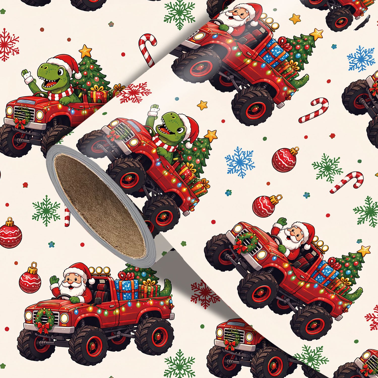 TEMU Christmas Wrapping Paper Roll - Measures 17.7 Inches × 118 Inches, Cute Dinosaur Santa, Wrapping Xmas Gifts, Making Party Decorations, And Diy