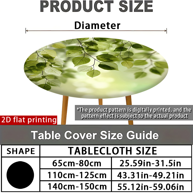TEMU 1 nappe ronde extensible, style réalisme , motif feuilles imprimé numériquement avec bord élastique, protection de la surface de table, convient