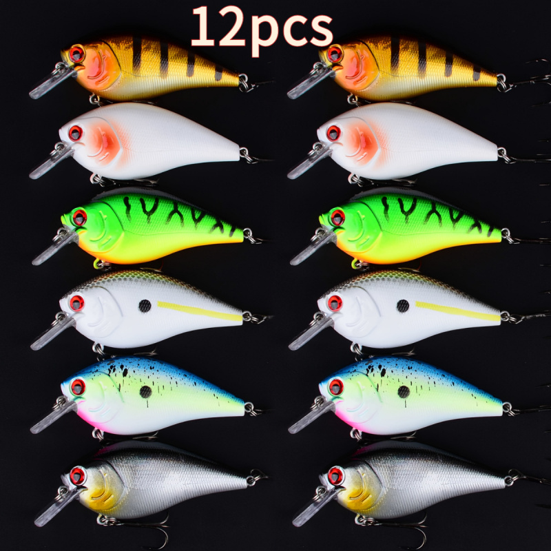 12pcs Floating Curved Crankbait Lure Set, Artificial Hard Bait, Twitch Bait, Ideal Fishing Accessories For And Trout