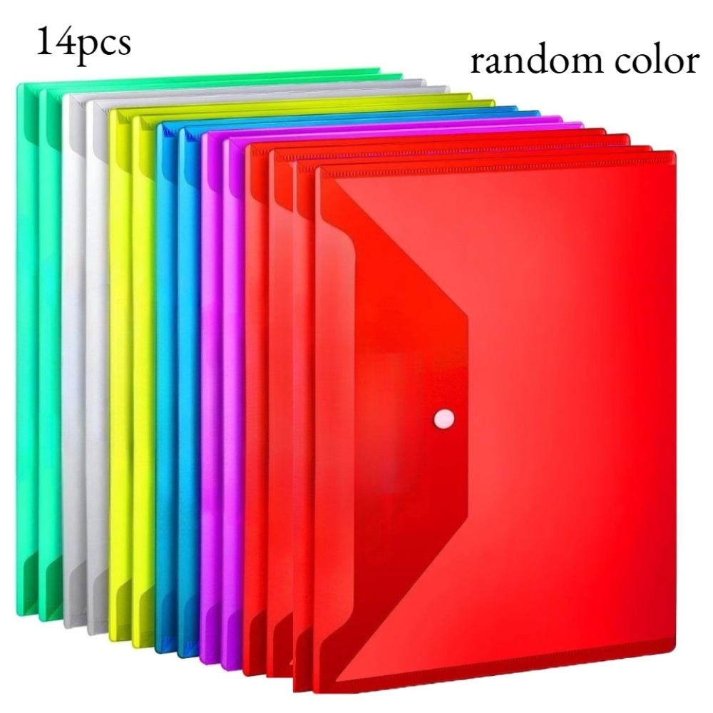 TEMU Confezione da 14 buste A4 trasparenti con chiusura a , custodie riutilizzabili per archivi, colori assortiti brillanti casuali per scuola,