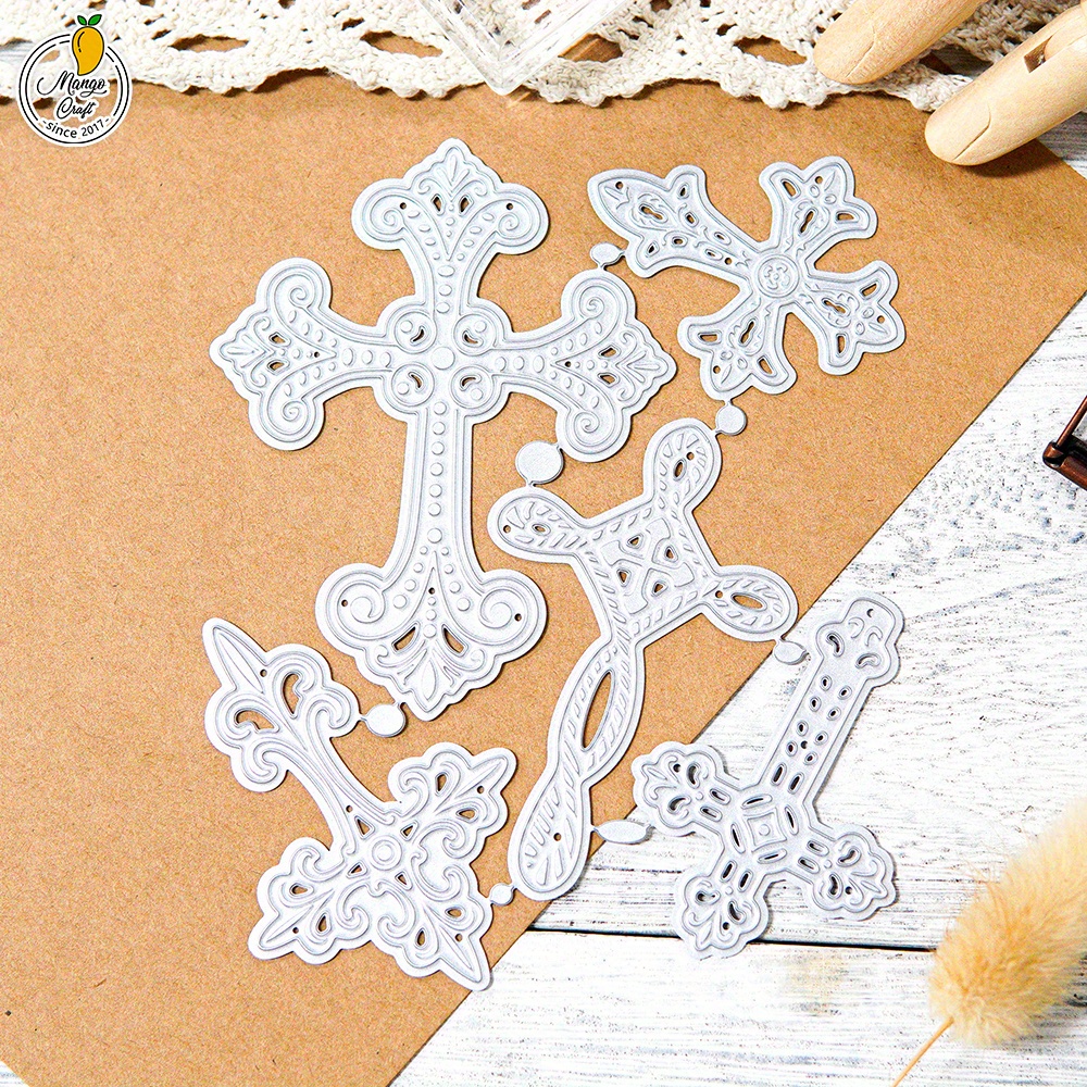 Silberne Prägeschablone Kreuz & Blumen – Metall-Stanzform Für Scrapbooking, Karten & Deko