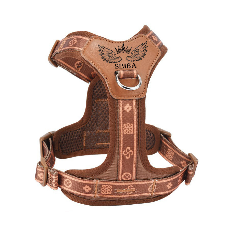 TEMU Personalized Custom Pet Harness, Custom Name, Retro Style, Anti-escape Adjustable Chest Harness. Premium Retro Exquisite Pattern, Custom Pet ,