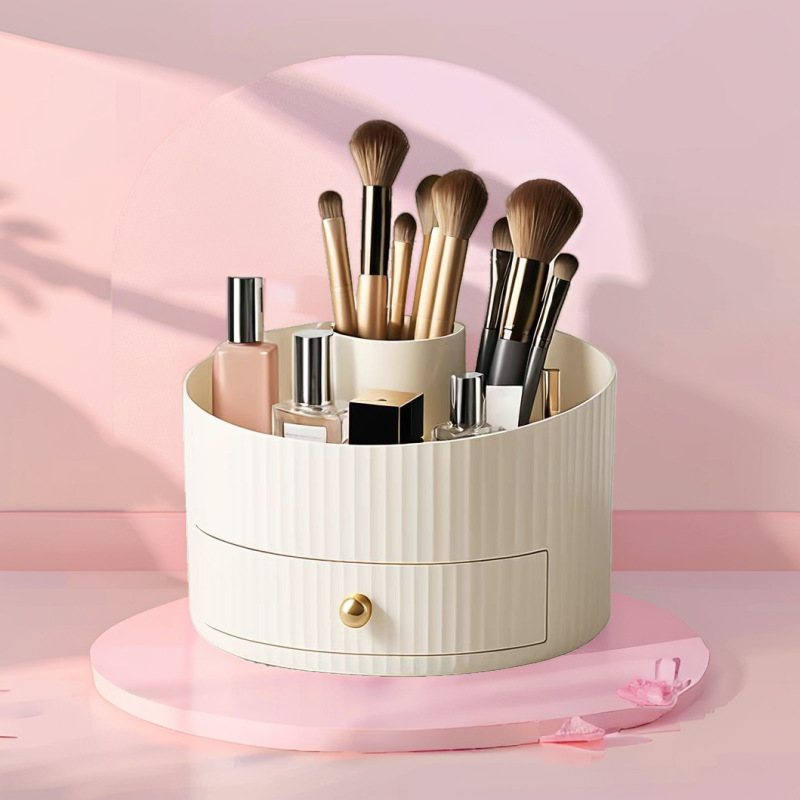 360 rotating makeup brush organizer with dustproof lid   vanity storage cup makeup brush holder for professional home use   travel elegant cosmetic organizer cup durable plastic material Product details 1