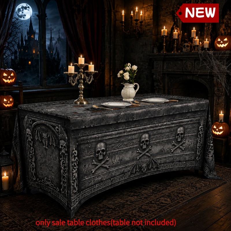 TEMU 1pc Gothic & Bat Table Cover With Elastic Full Wrap Rectangular Coffin Cover - Machine-made Suitable For Haunted House Parties, Adult Themed