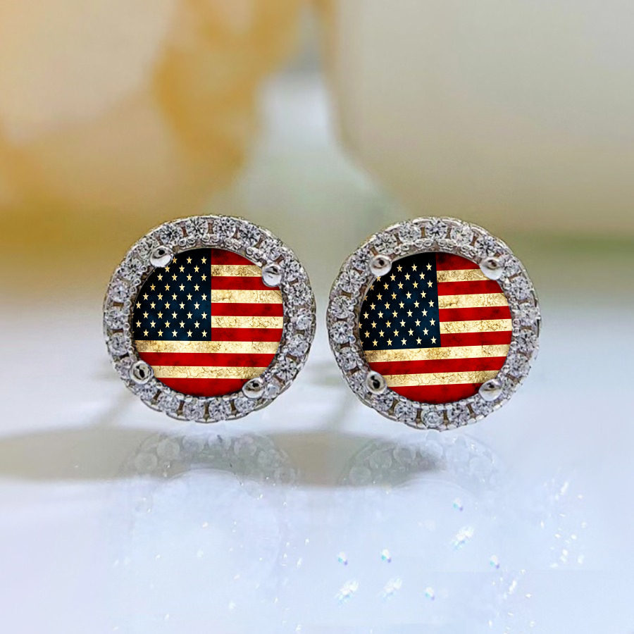 2pcs American Flag & Star Earrings - Patriotic Usa National Jewelry With Stars & Stripes, Round Circle Earrings Suitable For 4th Of, Christmas Gifts, Casual Attire, For Teenager