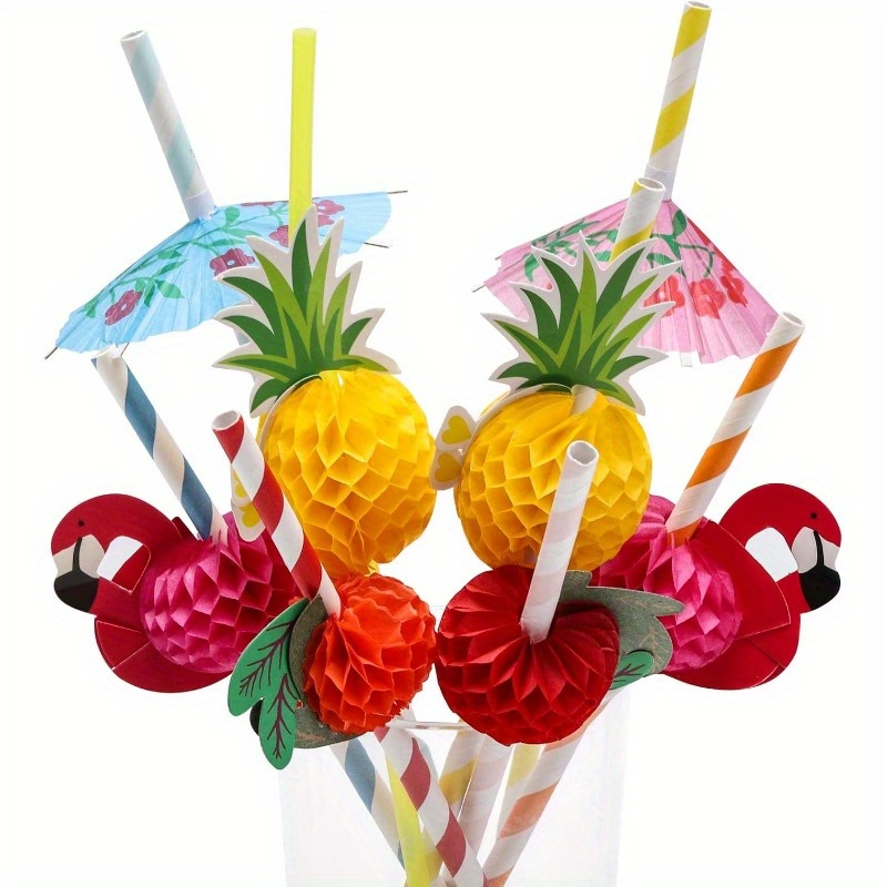 100pcs random colors creative 3d honeycomb fruit shaped straw decorations disposable paper straws cute shapes and multi styles suitable for drinks desserts s etc