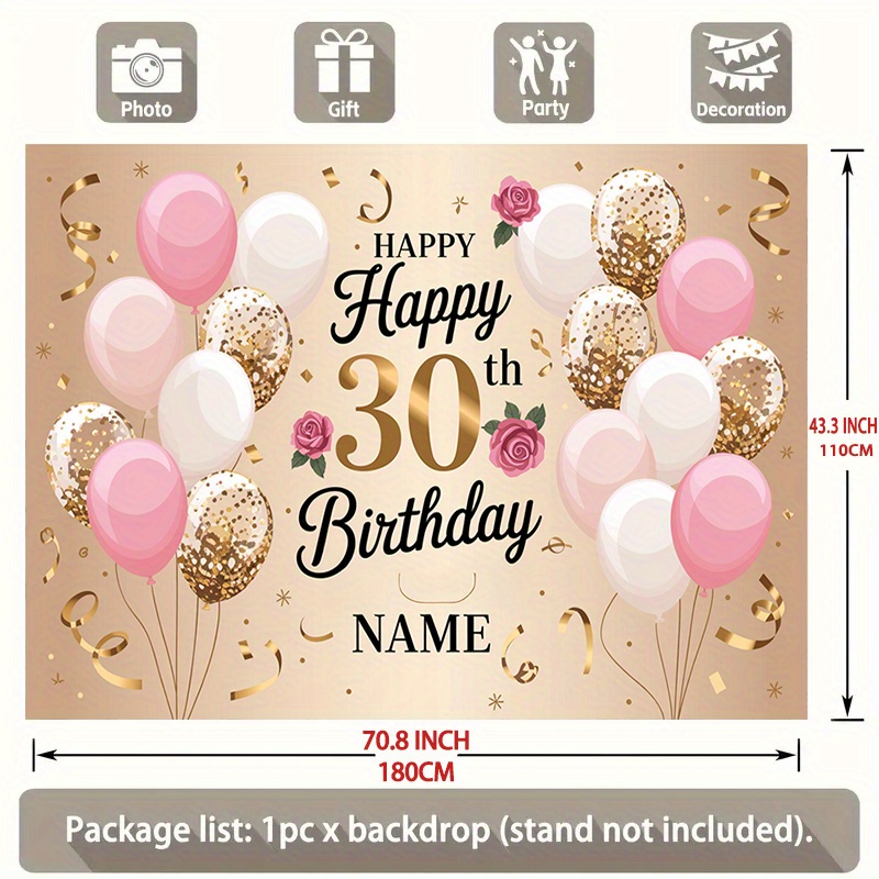 1pc Ysw Personalized Balloon Number/text Backdrop - Name & Age For Birthday Party Decor, Sparkling Balloon With Personalization Suitable For Wedding, Baptism, For Party Decorations, Polyester Banner