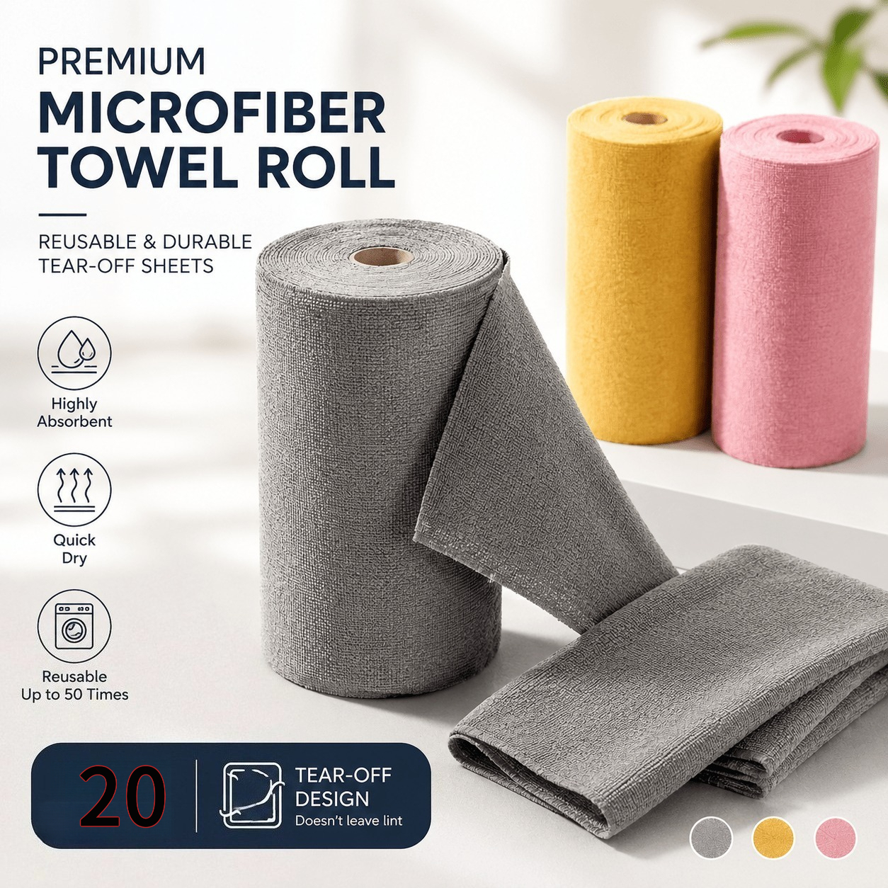 TEMU Newly Upgraded Function, , 800 Uses, 100pcs Reusable Towel Rolls| 2-in-1 Cleaning Cloth+ Scouring Pad| Strong Water Absorption And Quick Drying|