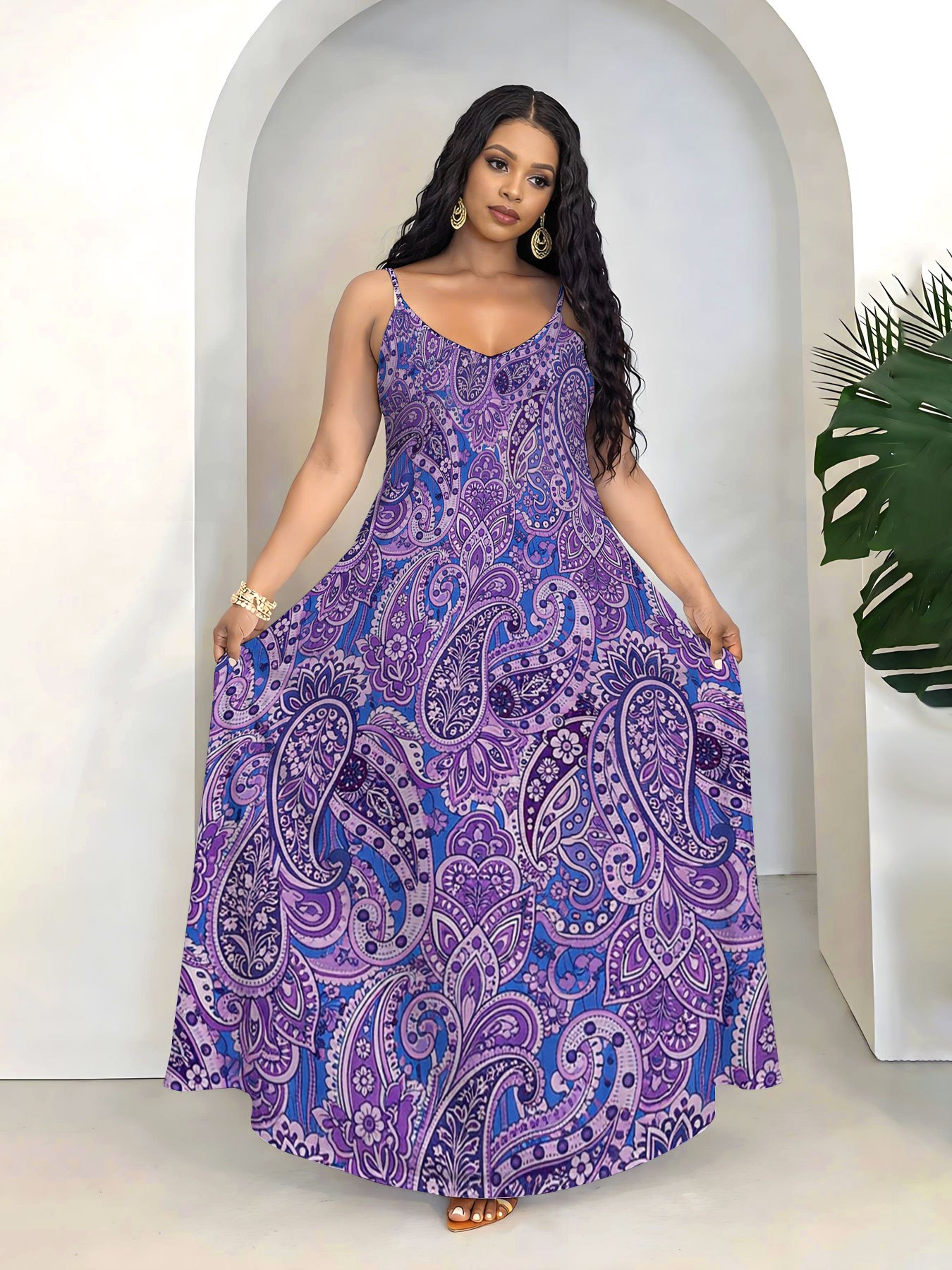 open lace back dress Maxi Dresses For Summer Womens Women Round Neck Purple Color Long Sleeve  Casual Pleated Dress at Amazon Women's Clothing store