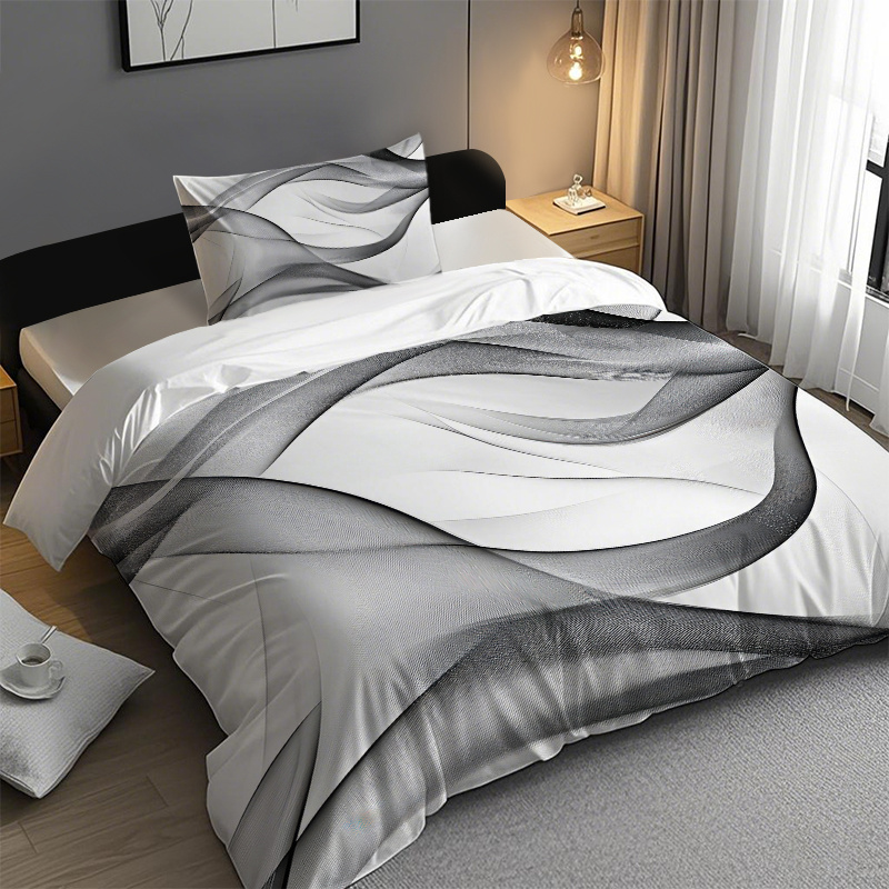 TEMU 2/3pcs Bedding Duvet Cover Set, Abstract Pattern, Modern Minimalist Theme, Includes 1 Duvet Cover 1/2 Pillowcases (without Pillow Core), White