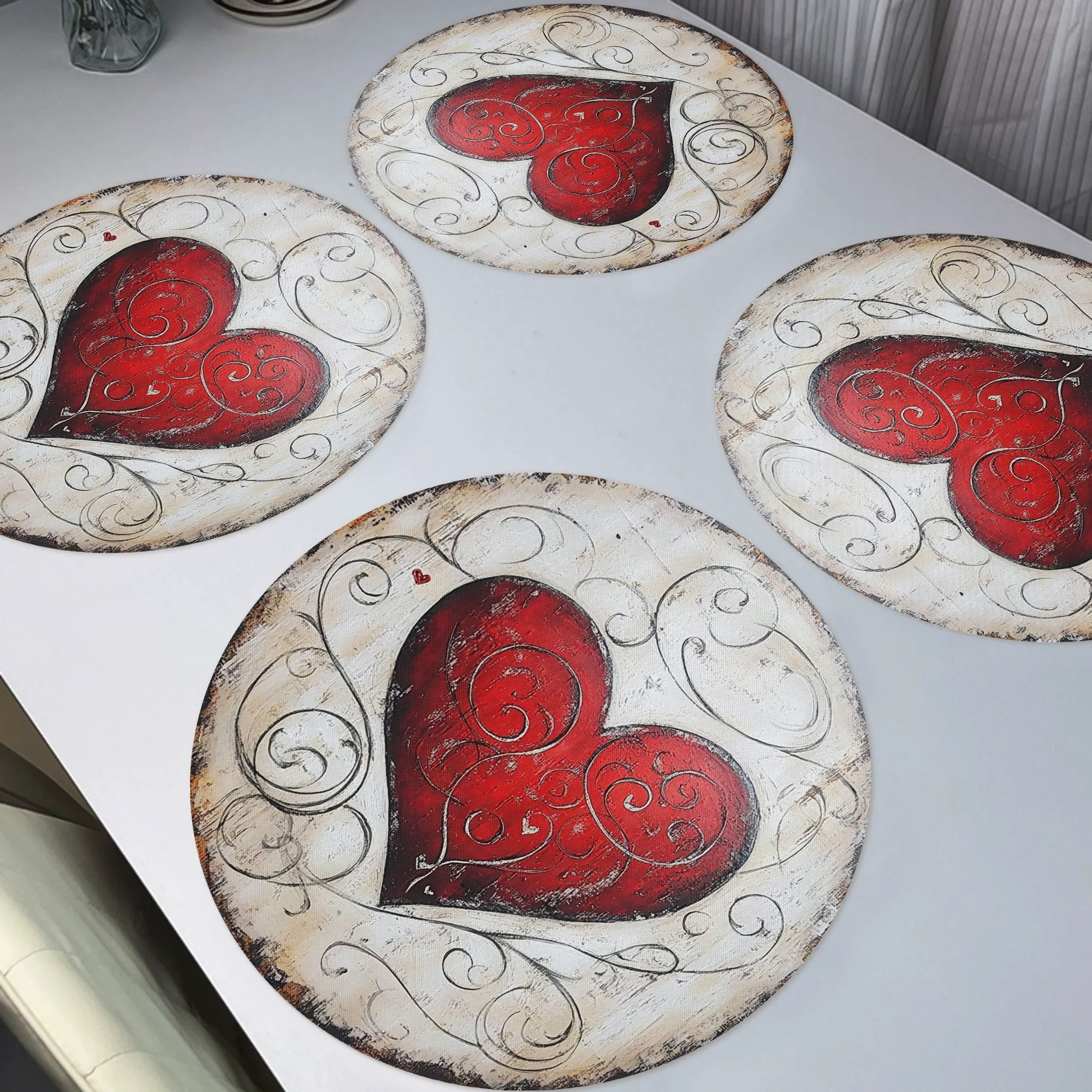 

4pcs Valentine's Day Love Placemats, Round Table Mats For Home Decor Non-slip Washable Place Mats For Daily Banquet Party Dining Table Decoration 15