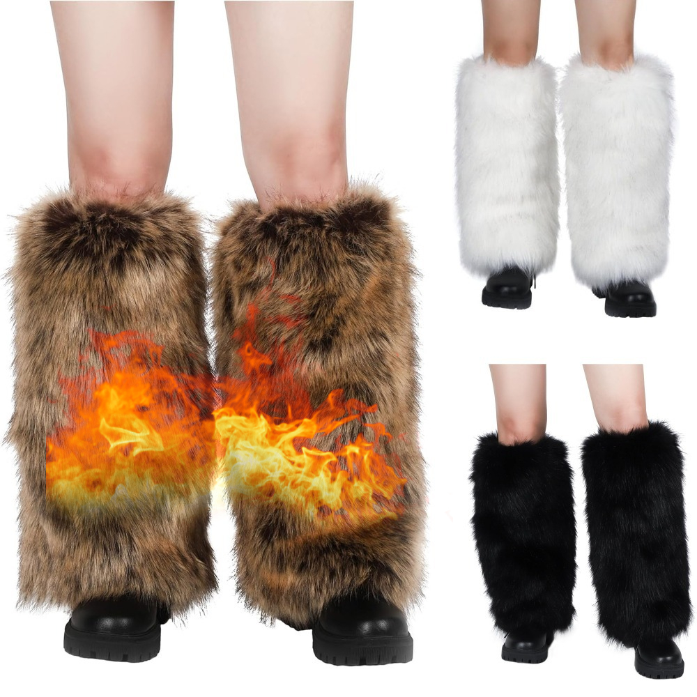 1pair women faux fur leg warmers long furry leg cuffs - Temu Canada