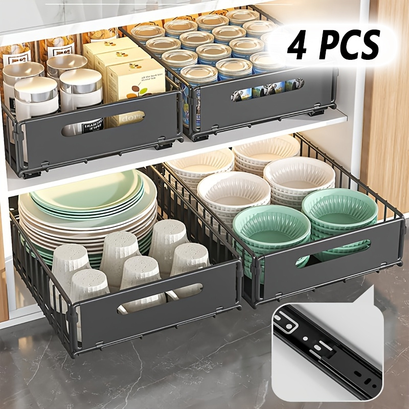 TEMU 4 Drawer-style Storage Boxes + 20 Storage Bag Sets. Pull-out Cabinet Storage Boxes, Heavy-duty Sliding Drawers, Nailless Adhesive Drawer System.