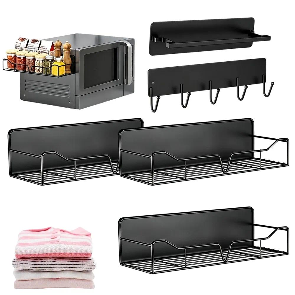 Image of 5pcs Magnetic Absorption Non-punching Kitchen Shelf, Refrigerator Magnetic Seasoning Shelf, Kitchen Rust-proof Storage Shelf, Suitable For Kitchen And Refrigerator Storage.